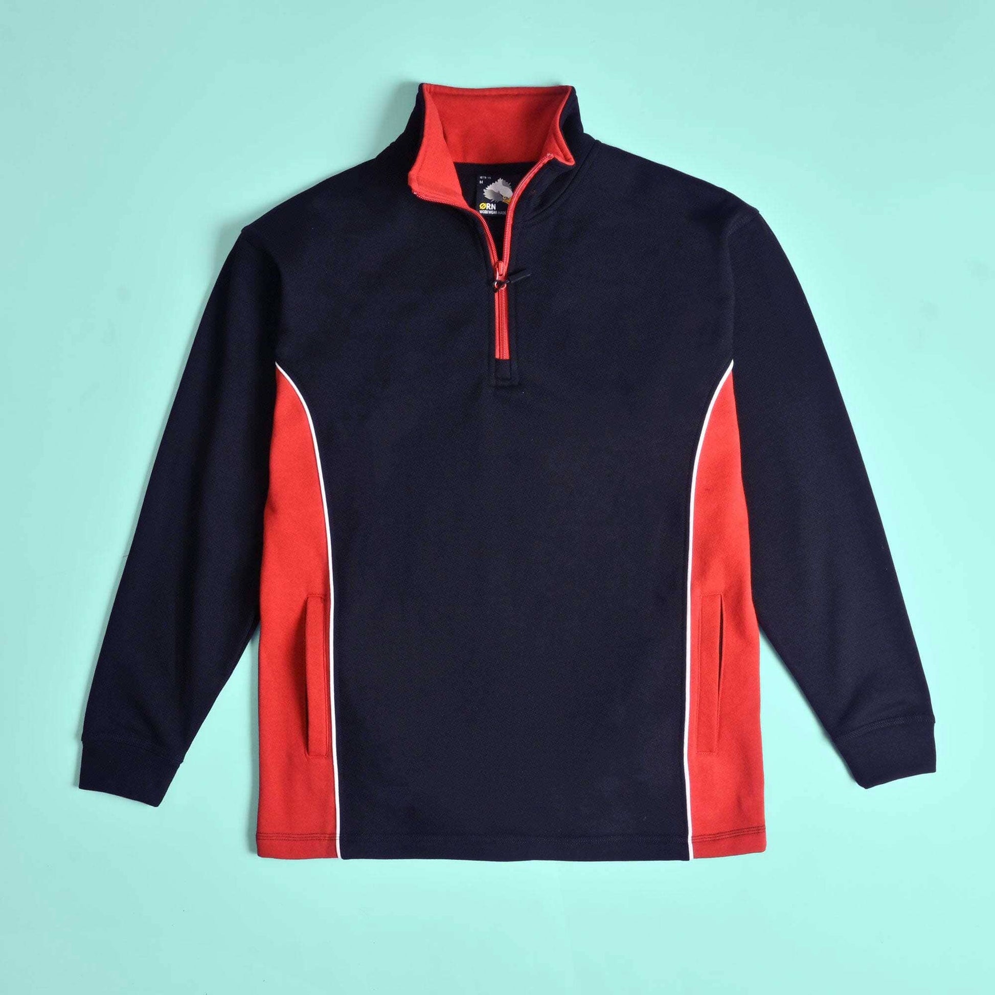 Men's Contrast Panels Quarter Zipper Fleece Sweat Shirt Minor Fault Image Navy Red XS