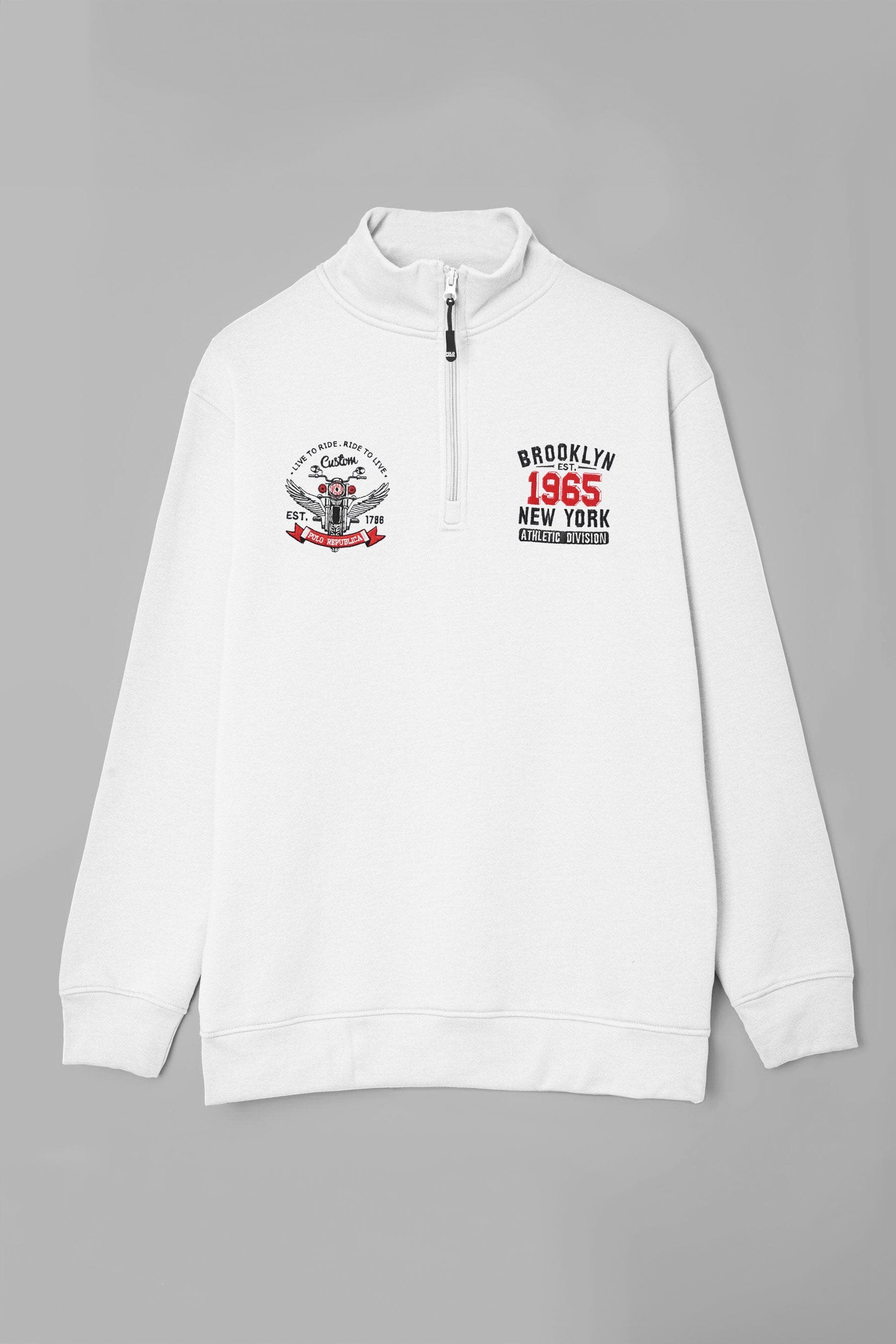 Polo Republica Men's Brooklyn 1965 Embroidered Quarter Zipper Sweat Shirt Men's Sweat Shirt Polo Republica 