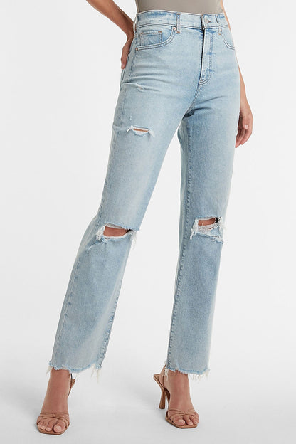 Express Women's Straight Fit Distressed Jeans