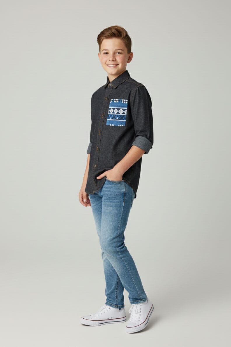 Styles Republic Boy's Geometric Denim Casual Shirt