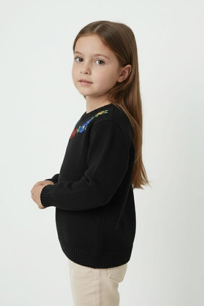 Yes Mom Girl's Embroidered Knitted Sweater