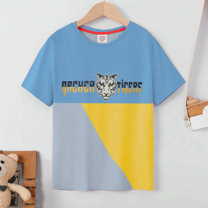 Cutie Kid's Wexford Tiger Printed Panel Design Tee Shirt Boy's Tee Shirt ZBC Sky & Grey 1-2 Years 