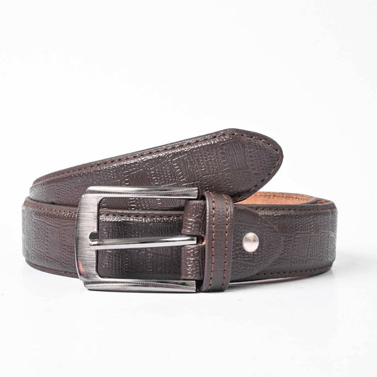 L&L Men's Corozal Texture Design Leather Belt Men's Belt LNL Brown 30-32 