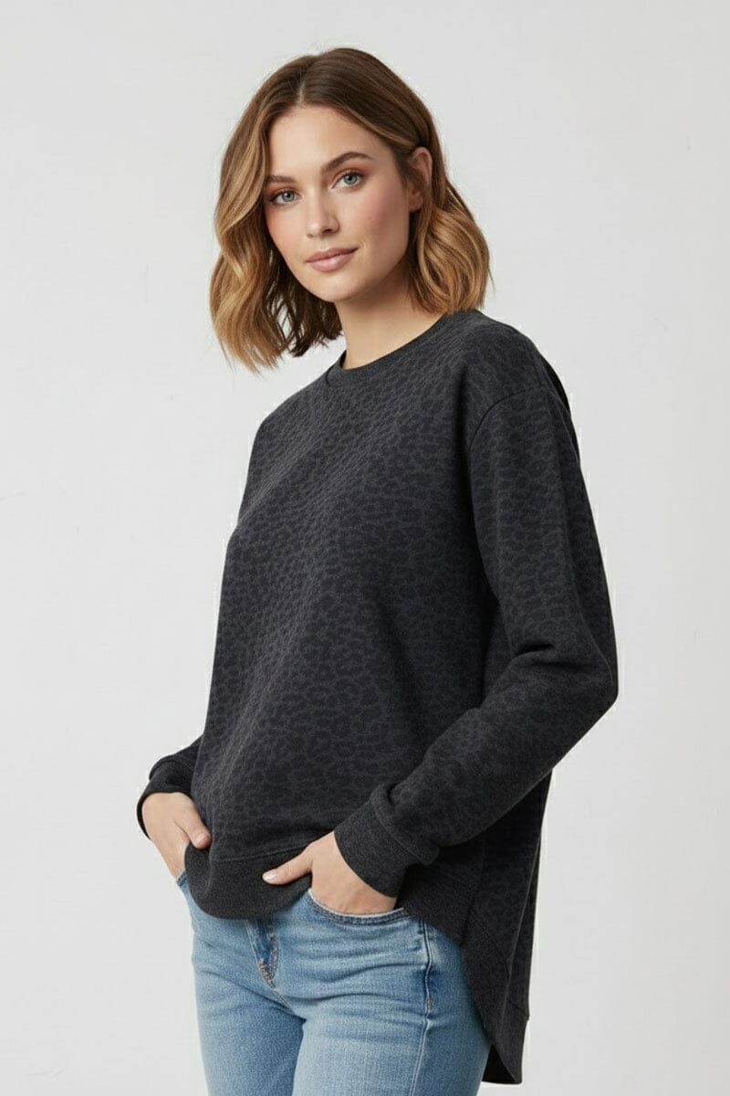 L.A.T Women's Leopard High Low Hem Premium Sweatshirt