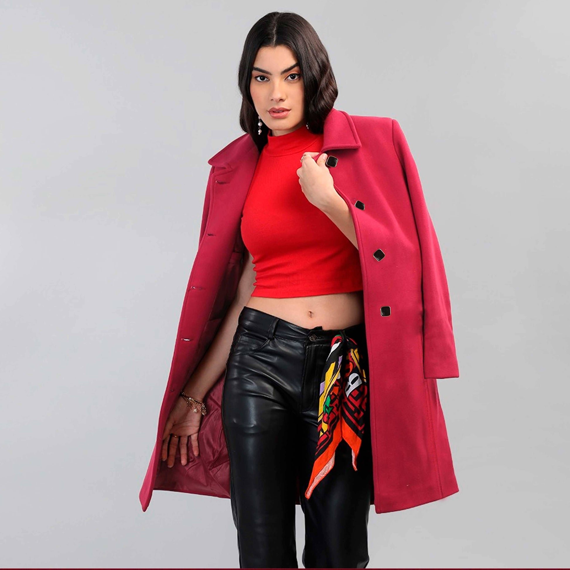 Classic Fashion Women's Winter Moroto Outwear Long Coat Women's Jacket First Choice Shocking pink M 
