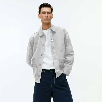 BM Men's Twill Contrast Top Stitched Shacket Men's Casual Shirt HAS Apparel Grey XS 