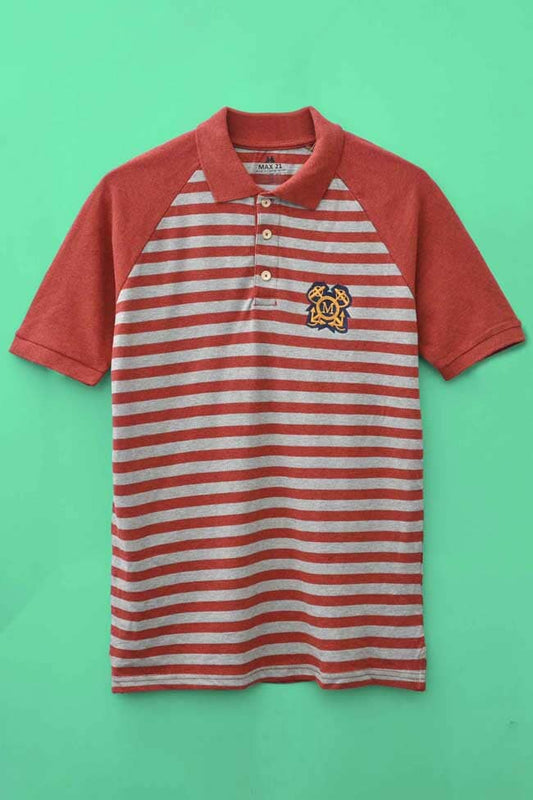 Max 21 Men's Stripes Style M Embroidered Raglan Polo Shirt