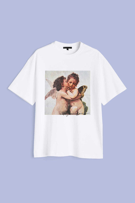 Mennace Men's Cupid & Psyche Printed Short Sleeve Tee Shirt