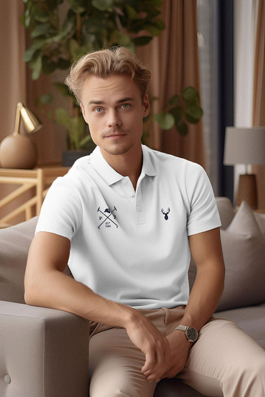 Polo Republica Majestic Stag Embroidered Piqué Polo Shirt for Men White