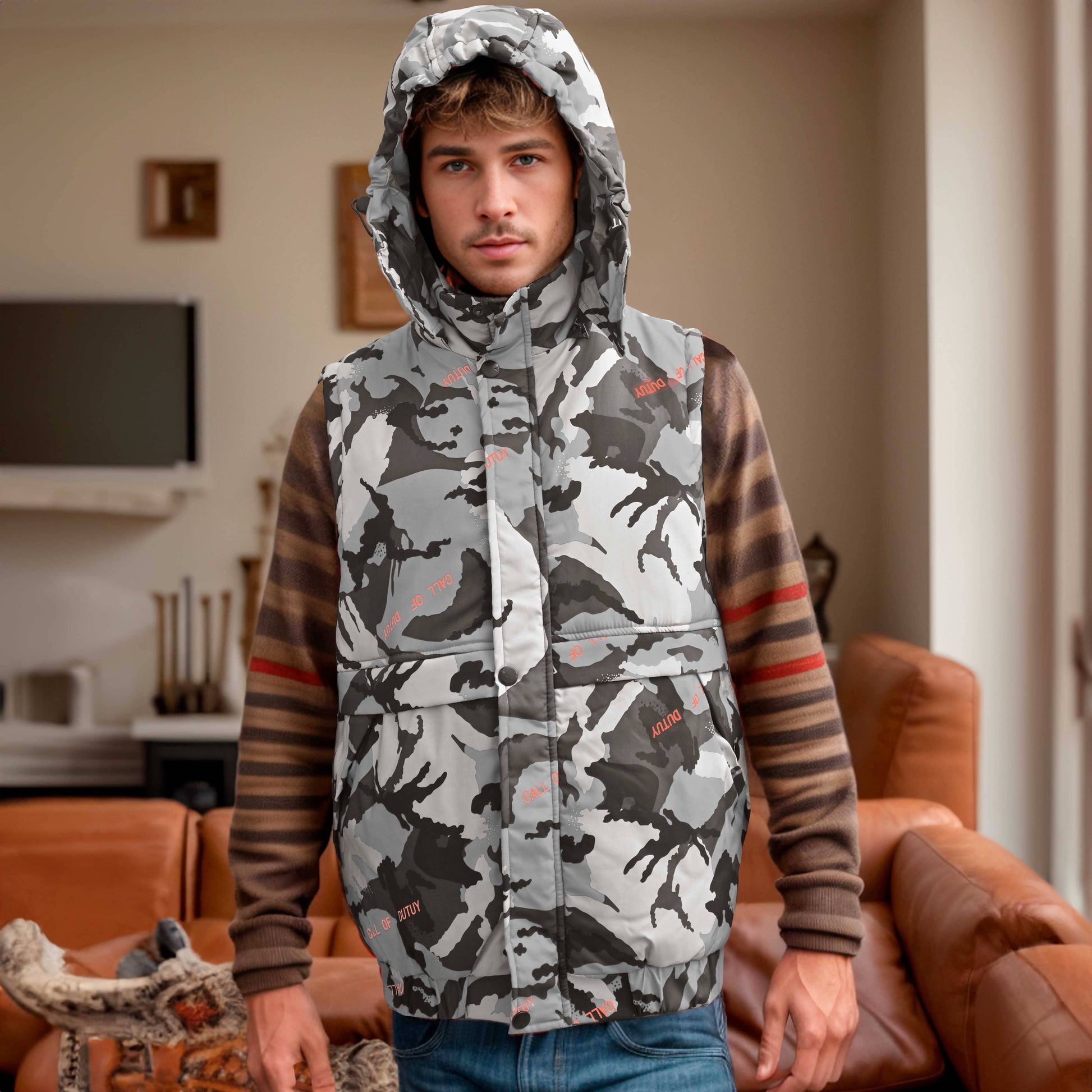 Men's Camo Puffer Body Warmer Hooded Gilet Men's Jacket First Choice Camo Graphite 2XL 