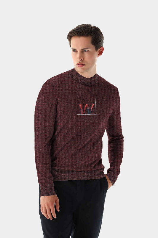 Men's W Embroidered Design Mock Neck Sweater Men's Sweat Shirt First Choice 