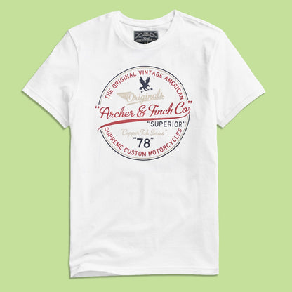 Archer & Finch Men's Original Vintage American Printed Tee Shirt Men's Tee Shirt LFS White S 