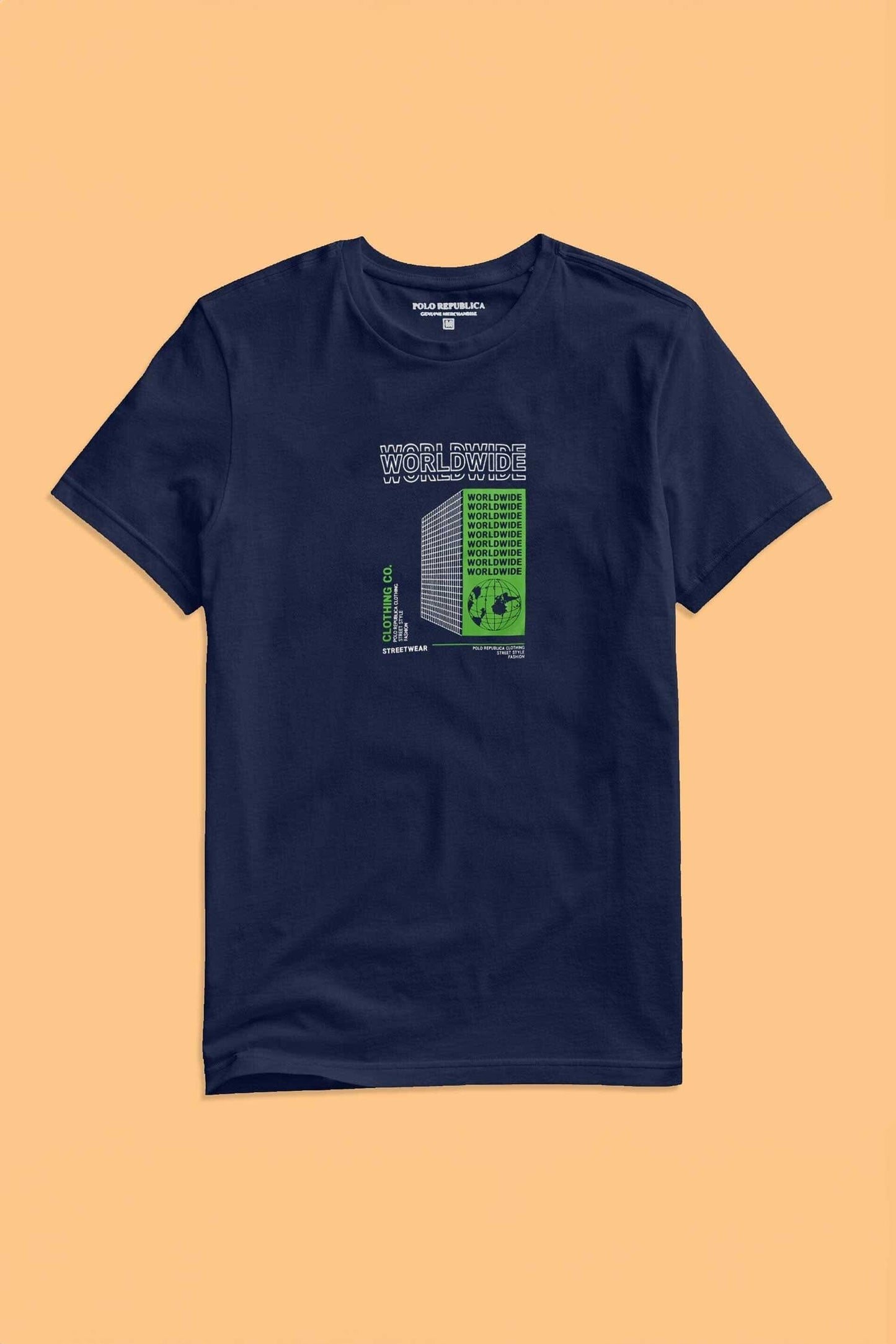 Polo Republica Men's World Wide Printed Crew Neck Tee Shirt