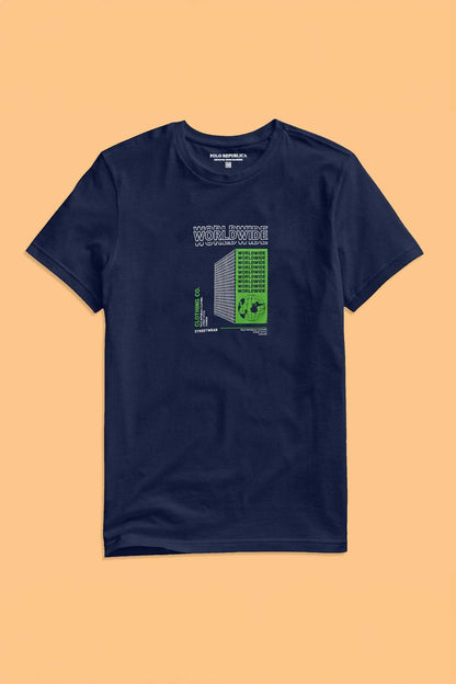 Polo Republica Men's World Wide Printed Crew Neck Tee Shirt