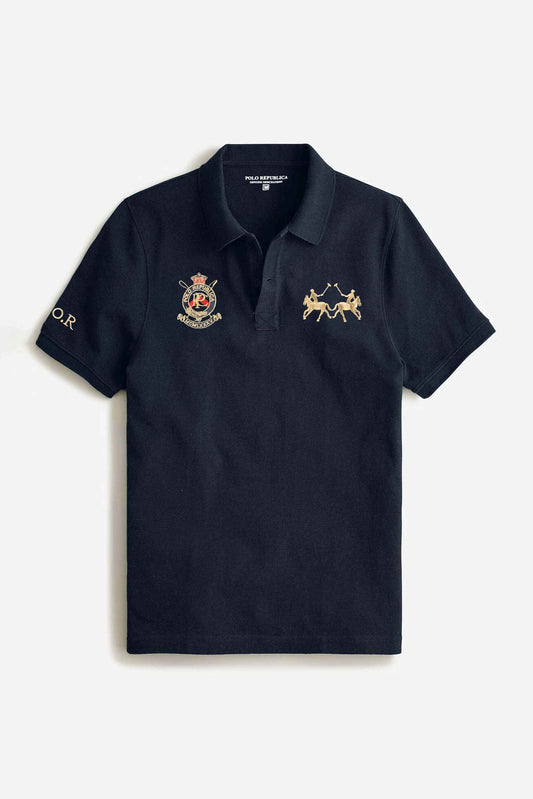 Polo Republica Men's Twin Pony Crest & Polo R Embroidered Short Sleeve Polo Shirt