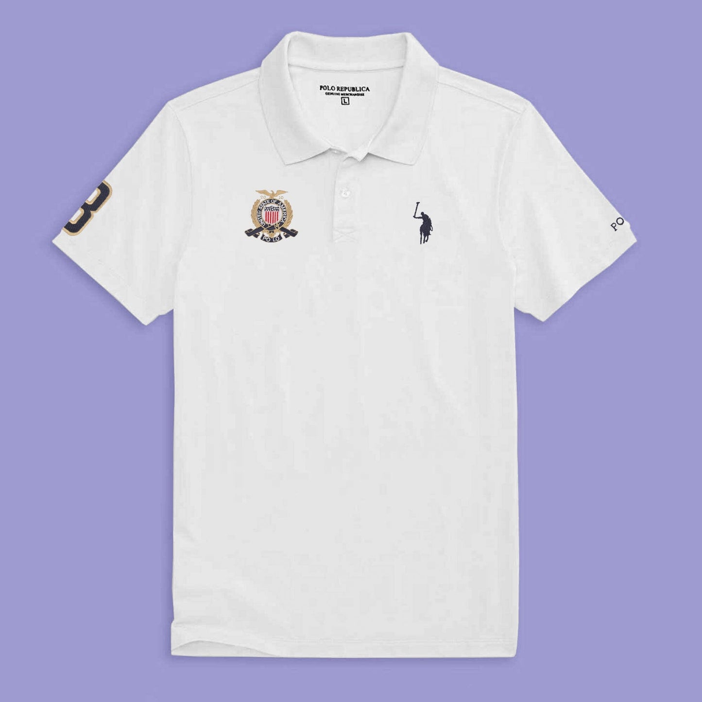 Polo Republica Men's USA Crest Pony & 8 Embroidered Short Sleeve Polo Shirt Men's Polo Shirt Polo Republica 