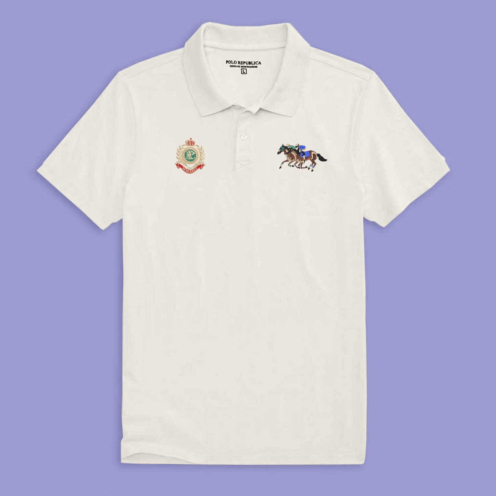 Polo Republica Men's Double Horse Rider & PRC Crest Embroidered Short Sleeve Polo Shirt Men's Polo Shirt Polo Republica 