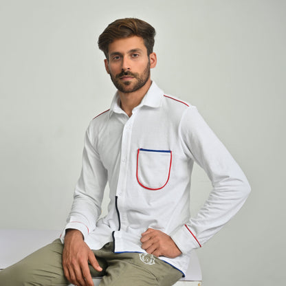 Polo Republica Men's Piping Style Pique Casual Shirt Men's Casual Shirt Polo Republica White S 