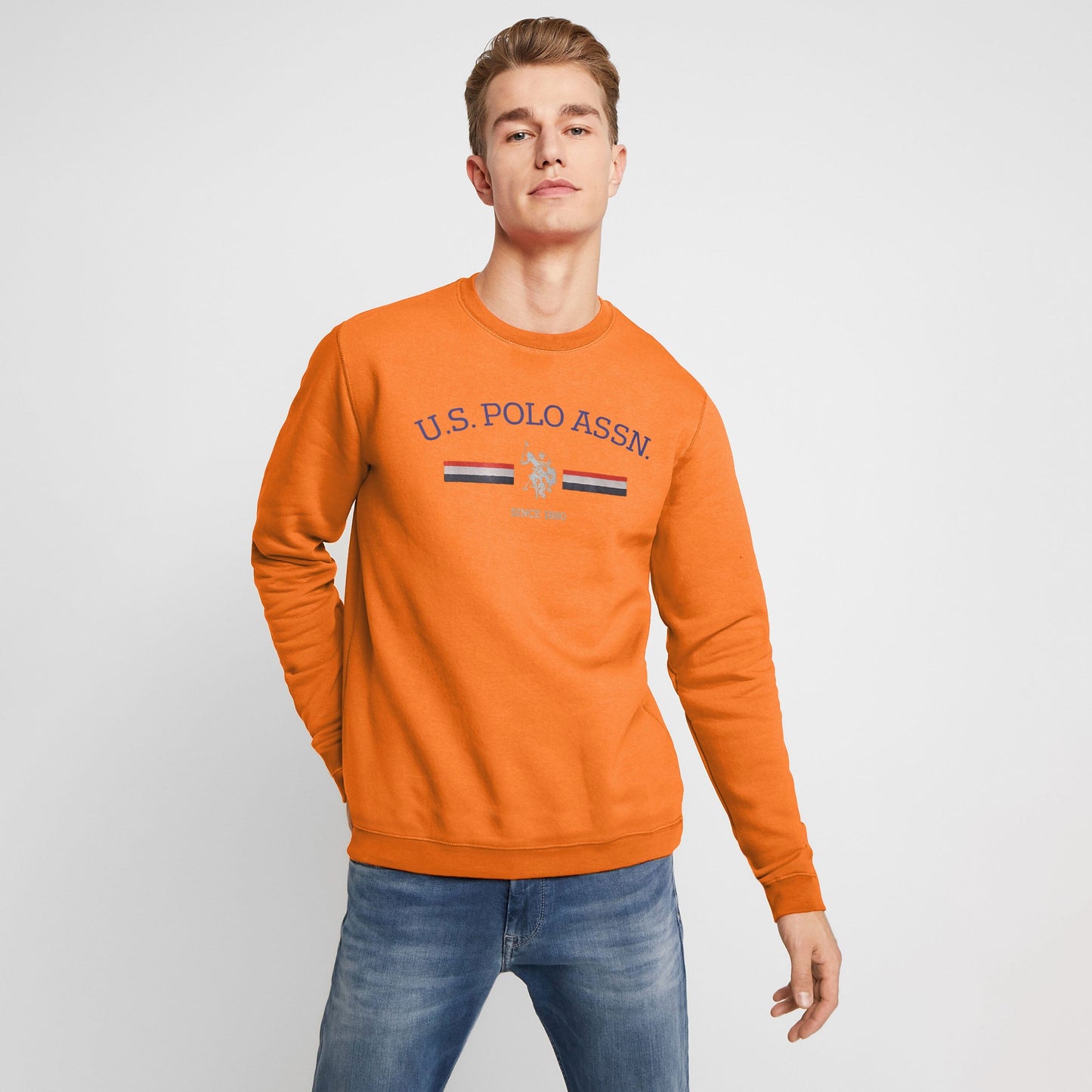USPA Men's Since 1890 Printed Fleece Sweat Shirt Men's Sweat Shirt Fiza Light Orange XS 