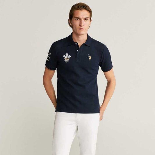 Polo Republica Men's Pony Three Feathers & 5 Embroidered Short Sleeve Polo Shirt Men's Polo Shirt Polo Republica Navy S 