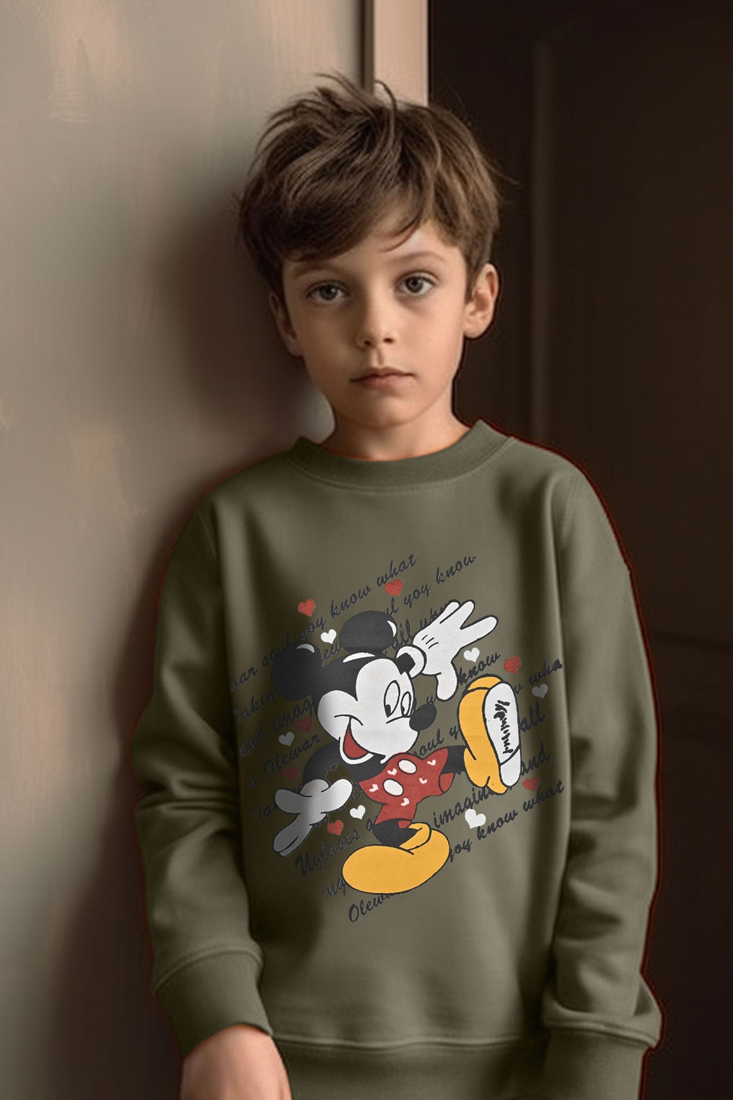 Kid's Mickey Mouse & Heart Printed Fleece Sweat Shirt Kid's Sweat Shirt ZBC 