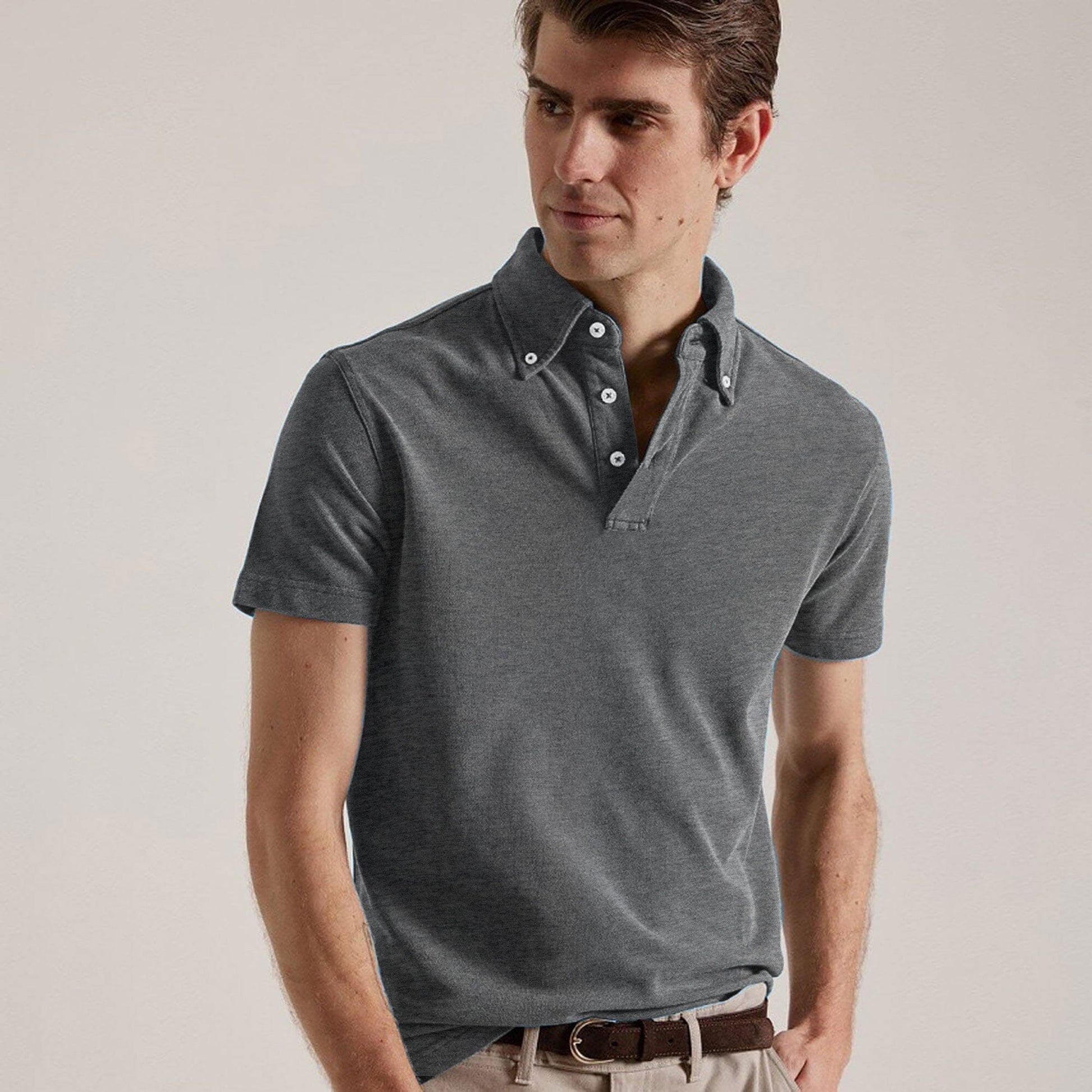 Polo Republica Men's Essentials Jetson Button Down Short Sleeve Polo Shirt Men's Polo Shirt Polo Republica Charcoal S 
