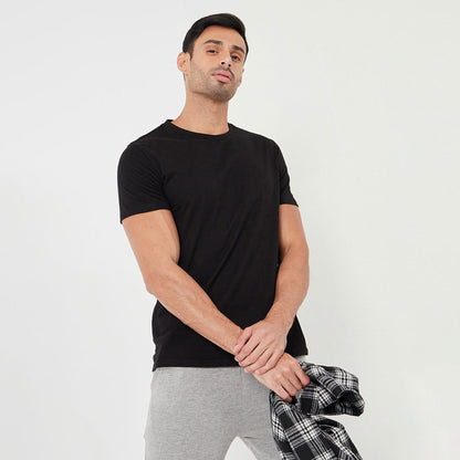 Fevlo Men's Palermo Solid Design Short Sleeve Tee Shirt Men's Tee Shirt Yasir Bin Asad (Sale Basis) Black XS 