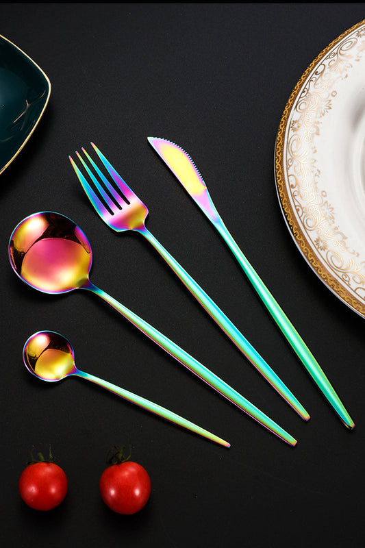 Stainless Steel Rainbow Design Cutlery Set - Pack Of 4