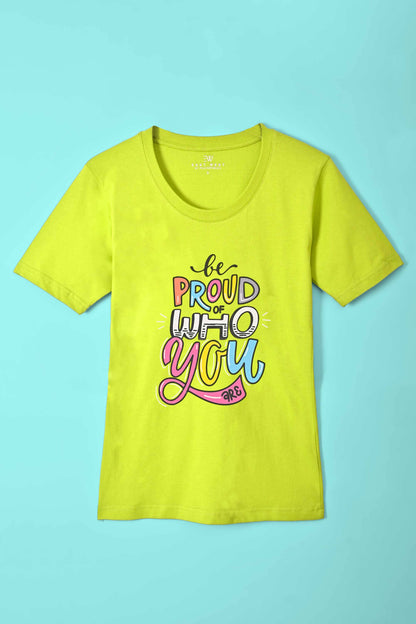 East West Women's Be Proud Of Who You Are Printed Short Sleeve Tee Shirt Women's Tee Shirt East West Lime XS 