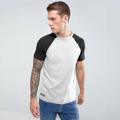 Harrods Men's Contrast Sleeve Style Crew Neck Tee Shirt Men's Tee Shirt IBT White S 