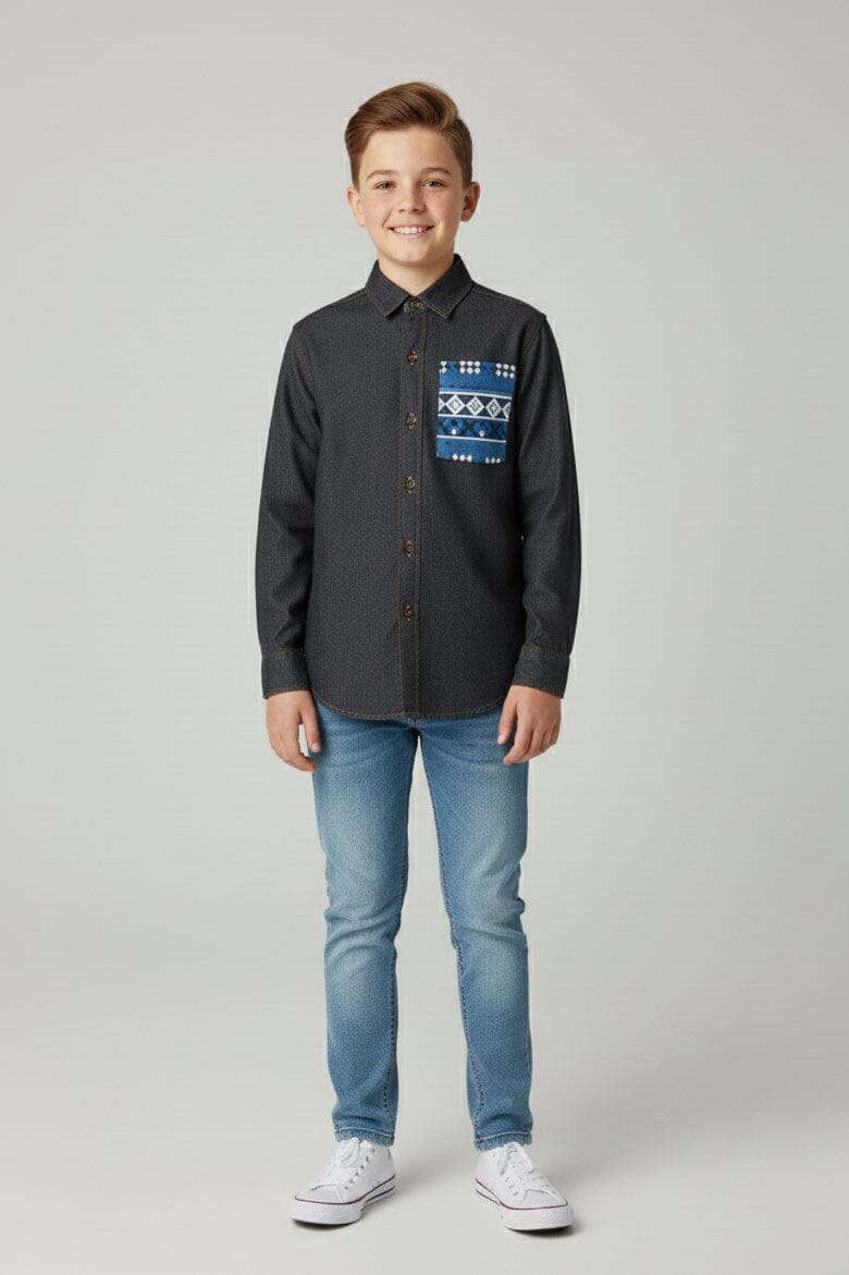Styles Republic Boy's Geometric Denim Casual Shirt