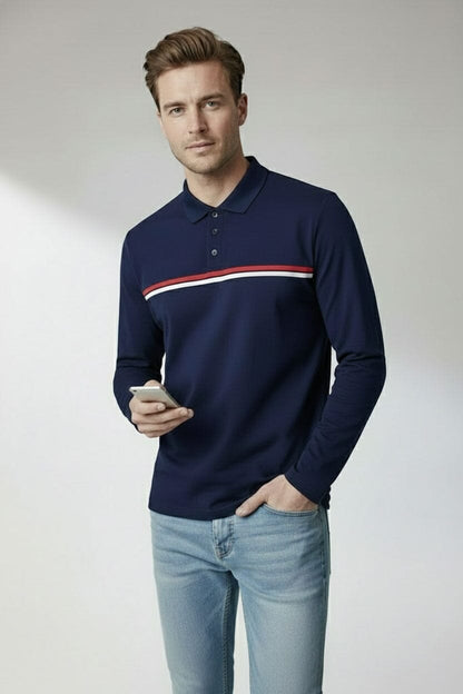 Men's Chest Striped Polo Shirt