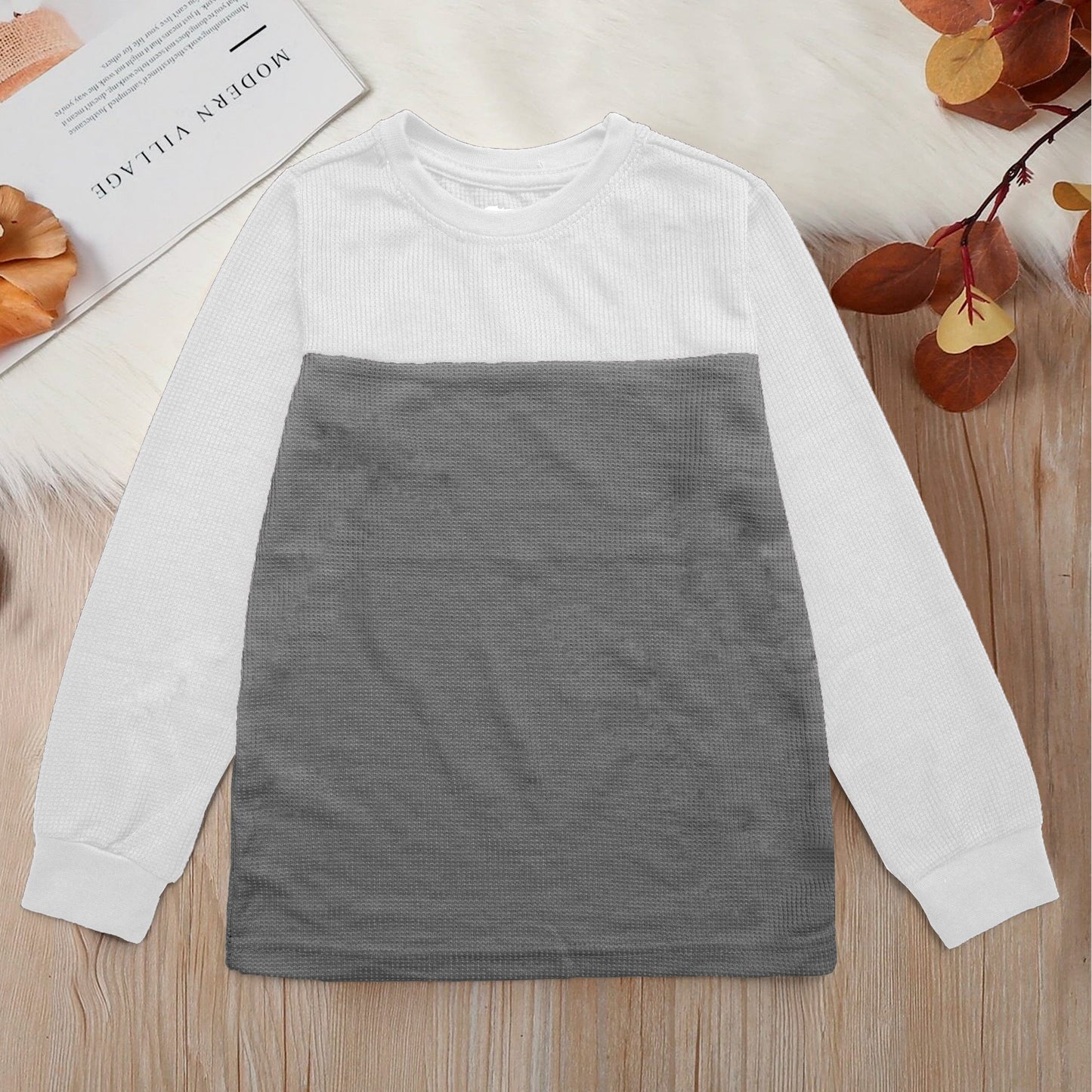CD Kid's Contrast Style Long Sleeve Thermal Sweat Shirt Kid's Sweat Shirt Syed Adeel Zafar White & Grey 2T 