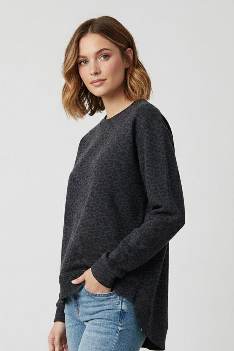 L.A.T Women's Leopard High Low Hem Premium Sweatshirt