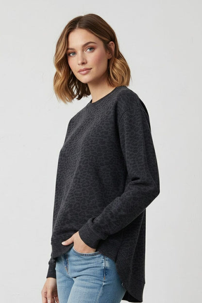 L.A.T Women's Leopard High Low Hem Premium Sweatshirt