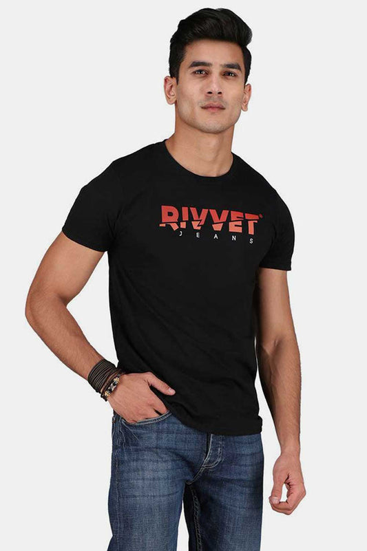 Rivvet Men's Logo Printed Crew Neck Tee Shirt