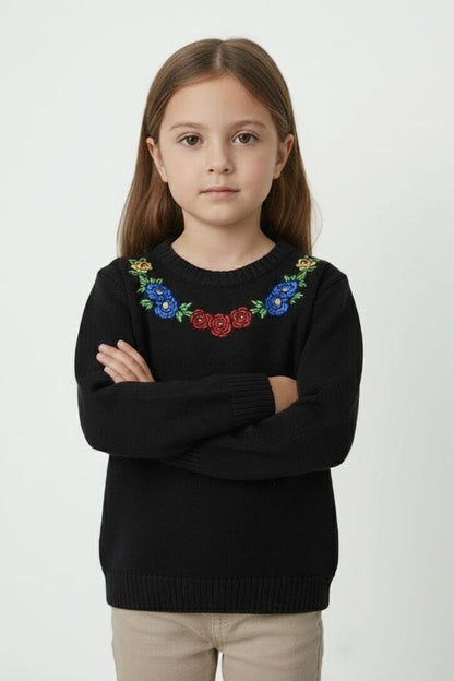 Yes Mom Girl's Embroidered Knitted Sweater