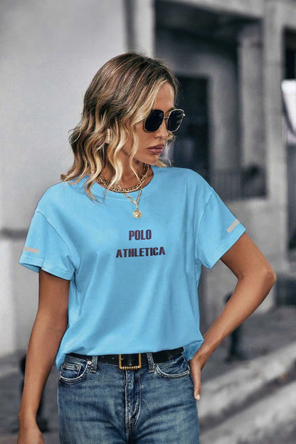 Polo Athletica Women's Activewear Logo Stripes Printed Short Sleeve Tee Shirt
