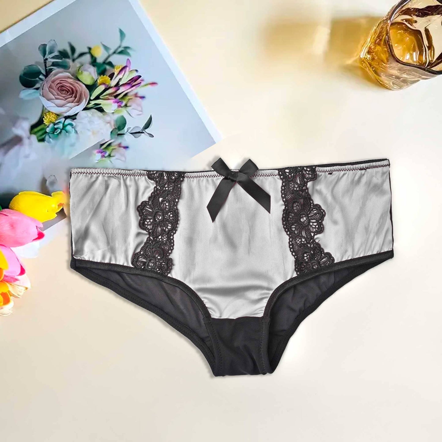 Mpz Women's Fancy Lace Design Silk Underwear Women's Lingerie RAM Grey M 