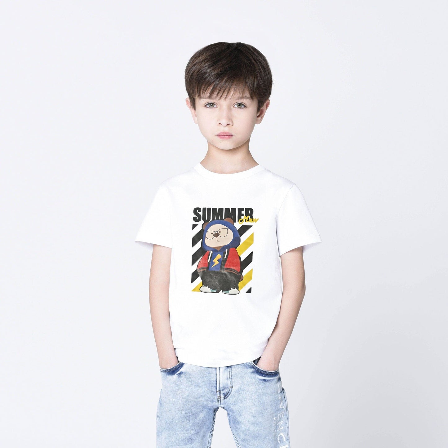 Polo Republica Boy's Summer Mew Printed Tee Shirt Boy's Tee Shirt Polo Republica White 1-2 Years 