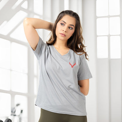 Polo Athletica Women's V-Neck Reflective Stripes Printed Short Sleeve Tee Shirt Women's Tee Shirt Polo Republica Grey XS 