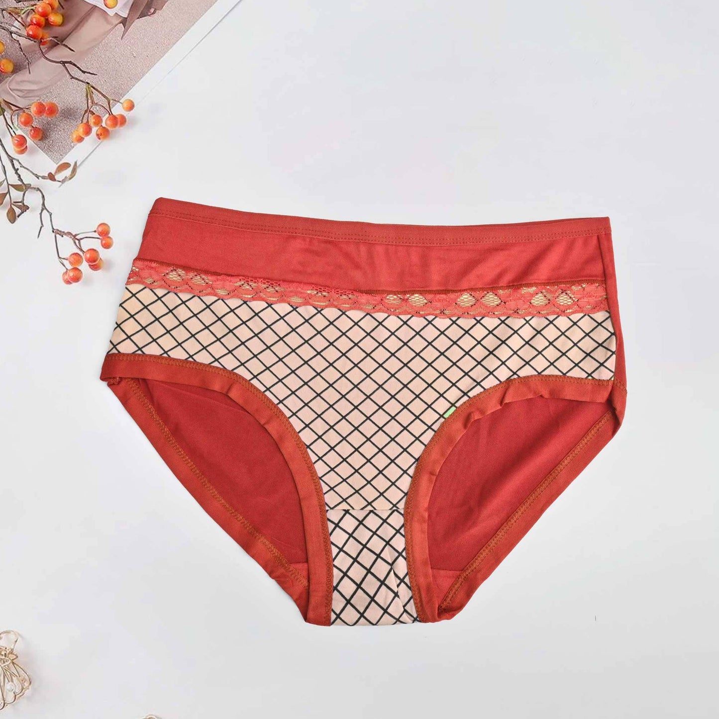 Shuifanxin Women's Lace Design Underwear Panties Women's Panties RAM Red 30-34 inches 