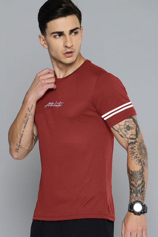 Men's Athlete Printed Shoulder Stripes Style Activewear Minor Fault Tee Shirt