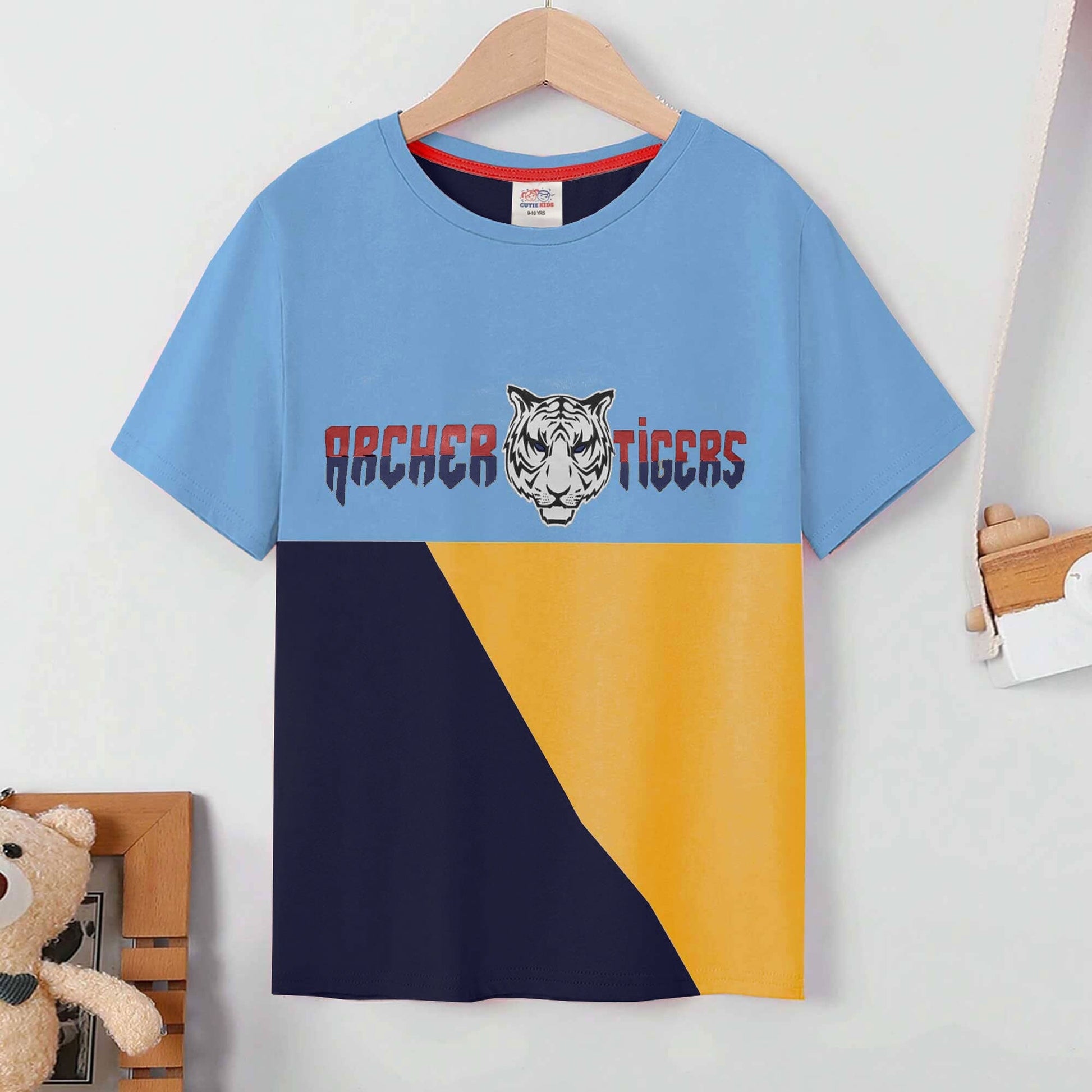 Cutie Kid's Wexford Tiger Printed Panel Design Tee Shirt Boy's Tee Shirt ZBC Sky & Yellow 1-2 Years 