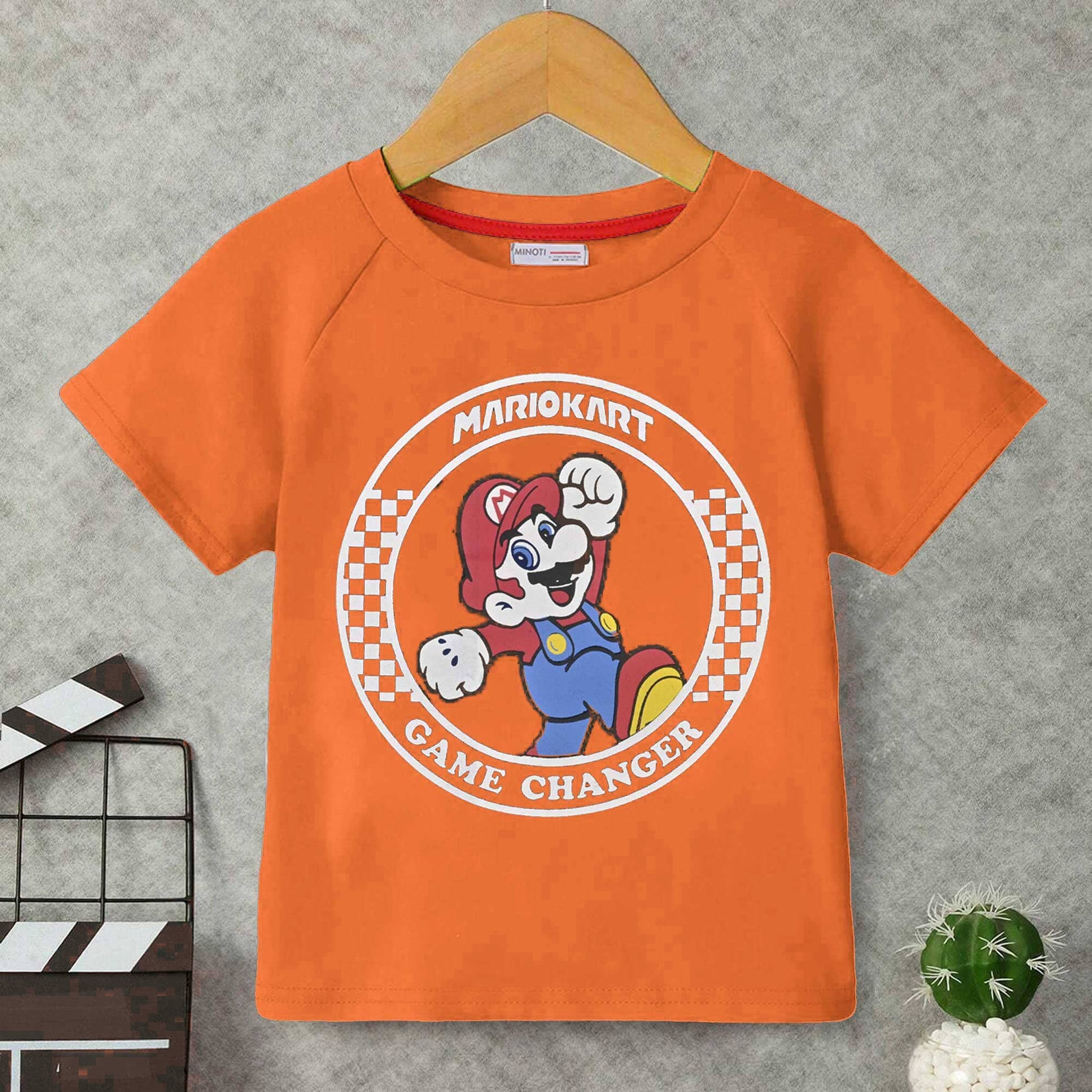 Minoti Kid's Mario Printed Tee Shirt Boy's Tee Shirt SZK Orange 3-6 Months 