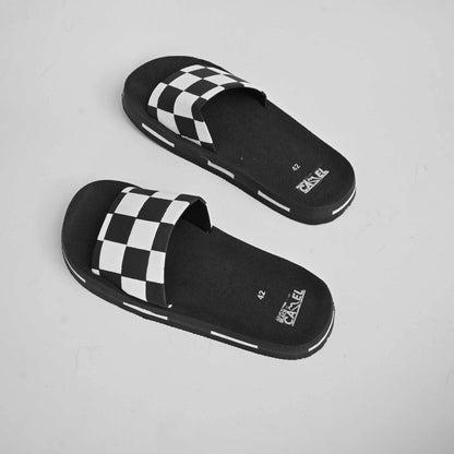 Black Camel Men's Check Design Soft Slides Men's Shoes Hamza Traders Black & White EUR 39 