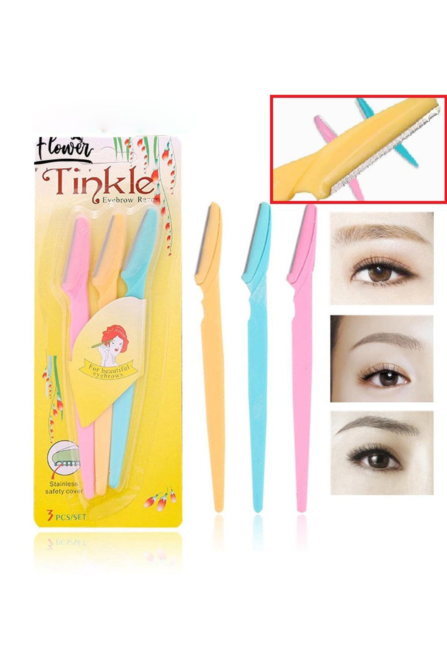 Tinkle Women's Stainless Steel Eyebrow Razor - Pack Of 3