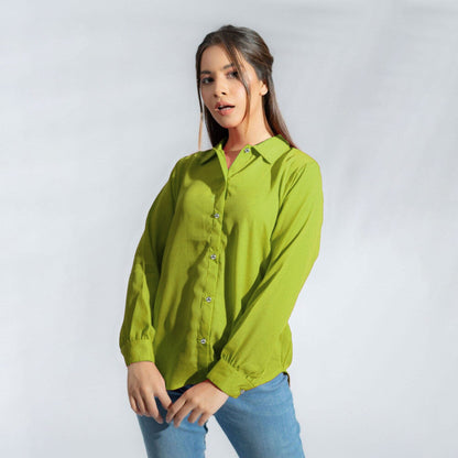 East West Women's Button Down Shirt Women's Casual Top East West Olive Green XS 