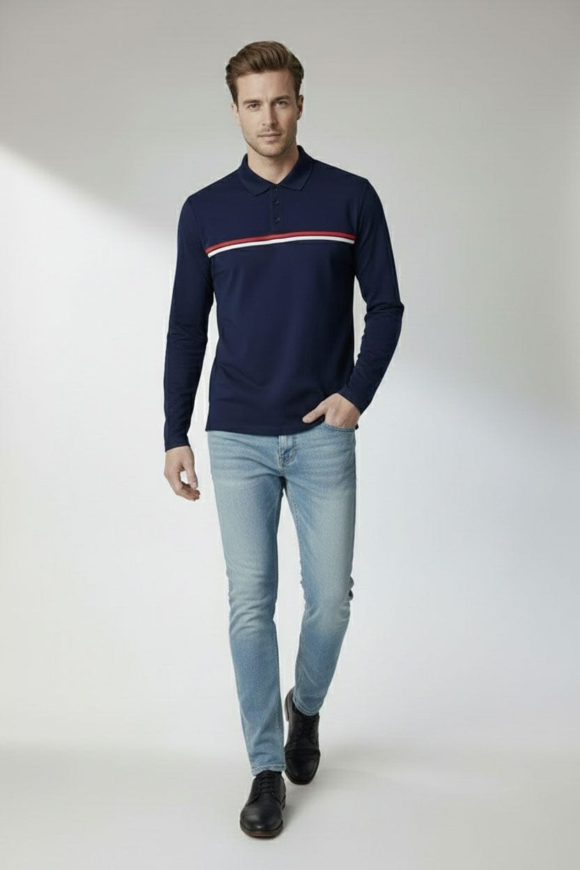 Men's Chest Striped Polo Shirt