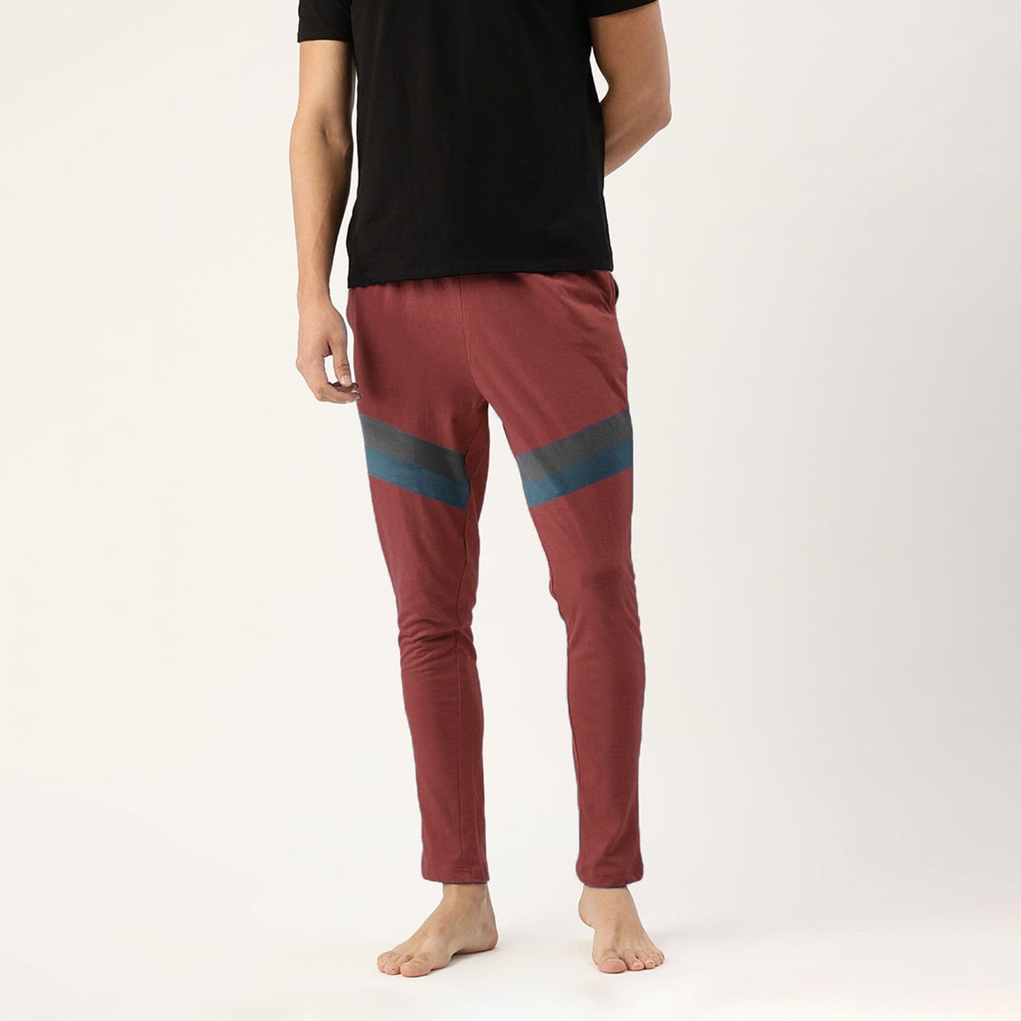 MAX 21 Men's Contrast Design Loungewear Comfortable Trousers Men's Trousers SZK Red M 